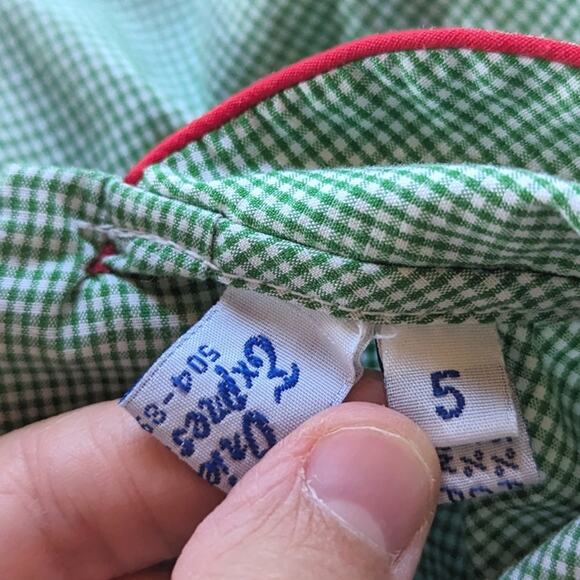Orient Express Dress Girls Sz 5 Green Gingham Preppy Christmas Santa Smocked - Picture 4 of 5